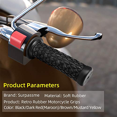 surpassme Motorcycle Grips Non Slip Rubber Bar End Thruster Grip 7/8" 22mm 24mm Motorcycle Comfort Hand Handlebar Grip Thruster Grip (Black) - Image 4