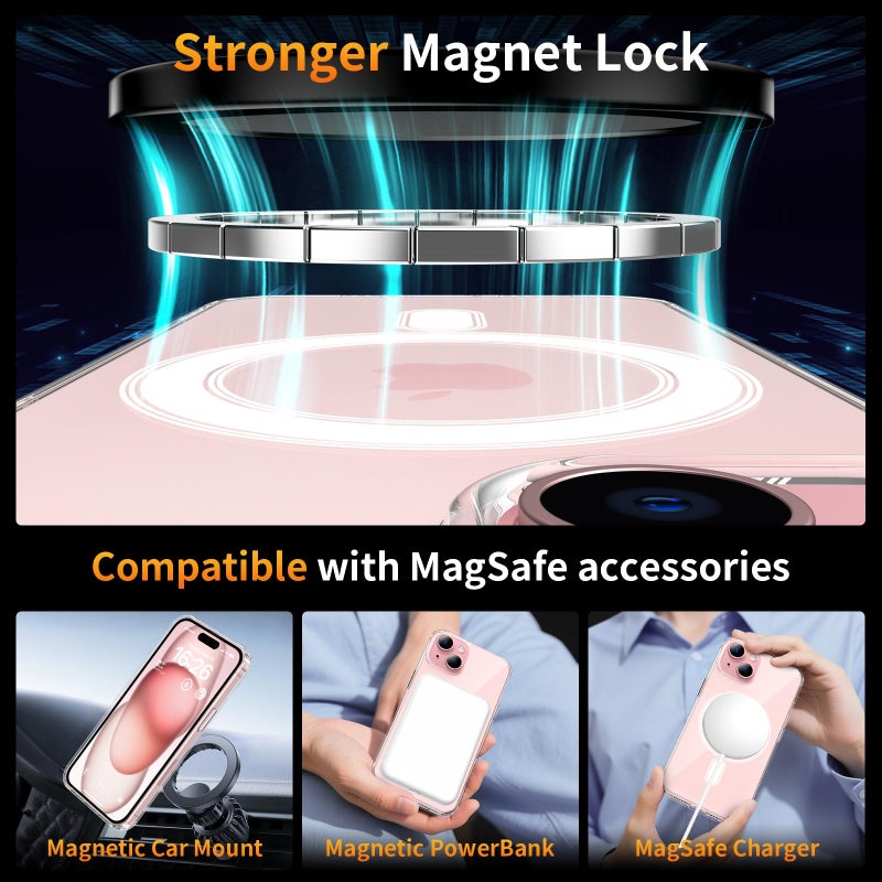YNMEacc 5 in 1 Magnetic for iPhone 15 Case 6.1-Inch with 2X Screen Protector + 2 Lens Protector, [Compatible with MagSafe] Slim Soft TPU Silicone Shockproof Anti-Scratch Phone Cover - Clear - Image 4