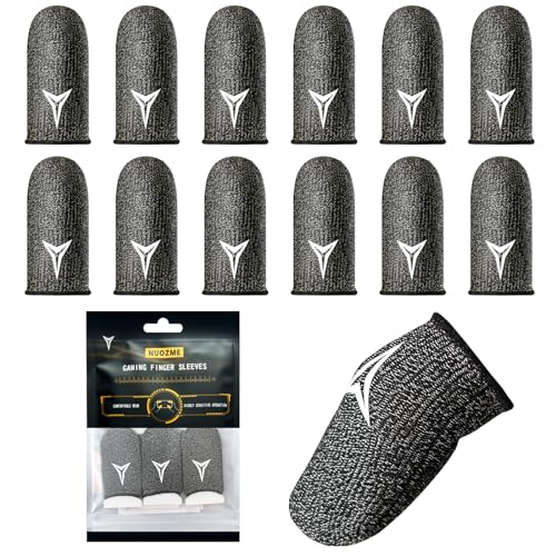 Nuozme 12 Pack Gaming Finger Sleeves for Mobile Gaming, 0.3mm Silver Fiber, Smooth Operation, Anti-Sweat, Extremely Thin, Nuozme Finger Sleeves Fit Mobile Phone Tablet Devices(Black) - Image 1