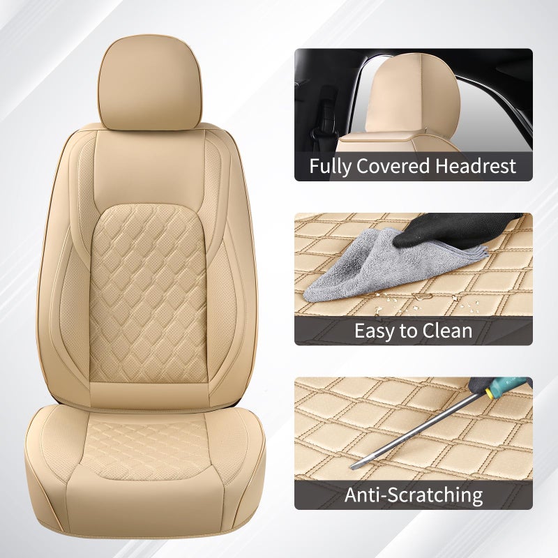 Huidasource F250 Front Seat Covers, 360Â° Full Coverage Leather Car Seat Protector Fit for Ford F150 2015-2025&F250 F350 F450 2017-2025 All Cab XL XLT Lariat King Ranch Platinum (Front Pair/Beige) - Image 3