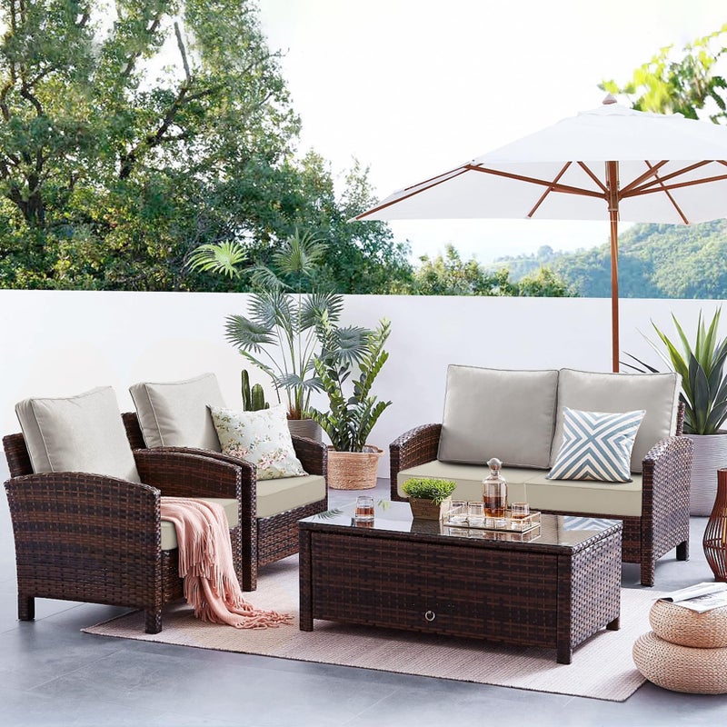 Favoyard Patio Chair Cushions 22 x 22 x 3 Inch Waterproof Outdoor Seat Cushions for Patio Furniture 3-Year Color Fastness Garden Sofa Couch Chair Pads with Handle & Adjustable Straps Set of 2, Beige - Image 2