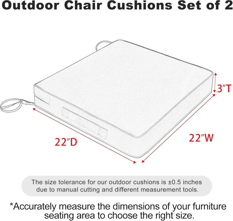 Favoyard Patio Chair Cushions 22 x 22 x 3 Inch Waterproof Outdoor Seat Cushions for Patio Furniture 3-Year Color Fastness Garden Sofa Couch Chair Pads with Handle & Adjustable Straps Set of 2, Beige - Image 3