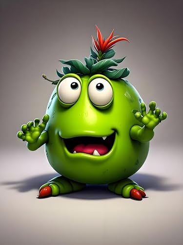 GoGnome Cute Green Monster Resin Figurine Indoor Outdoor Garden Statue Whimsical Funny Desk Decor Little Alien Creature with Red FlowerSprout Unique Green - Image 1