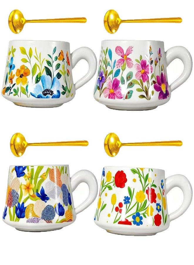 CHANJOON Coffee Mug Set of 4, 9oz Ceramic Tea Cups, Original Vintage Floral Design, Cappuccino Cups, Coffee Cups, Tea Cups with Handles, Microwave & Dishwasher Safe, Perfect for Tea, Espresso, Latte (red) - Image 1