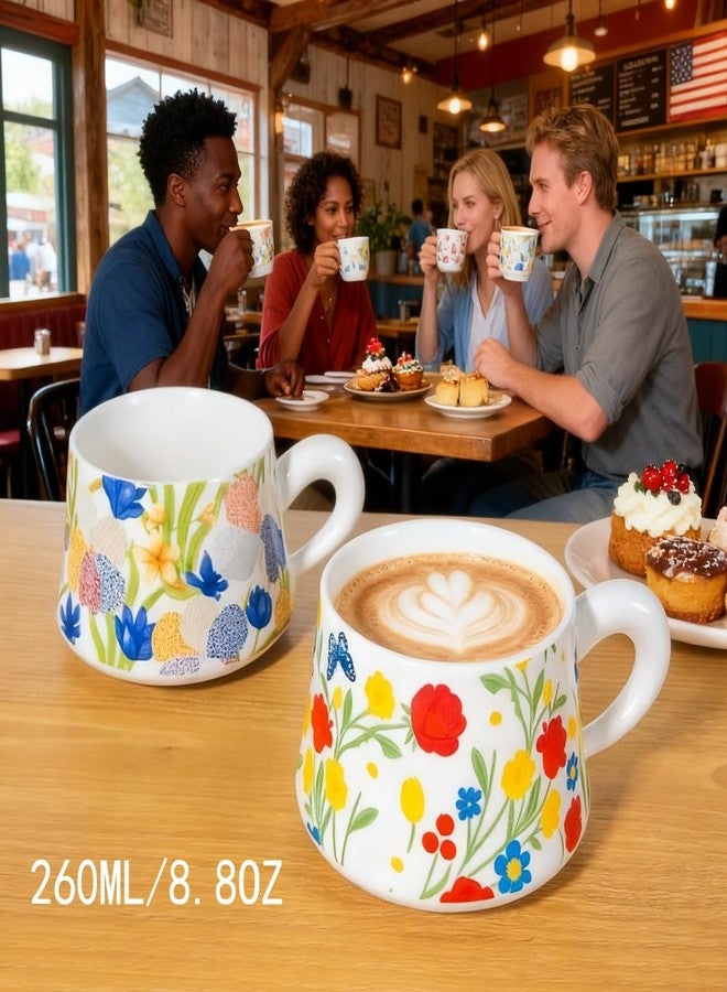CHANJOON Coffee Mug Set of 4, 9oz Ceramic Tea Cups, Original Vintage Floral Design, Cappuccino Cups, Coffee Cups, Tea Cups with Handles, Microwave & Dishwasher Safe, Perfect for Tea, Espresso, Latte (red) - Image 2