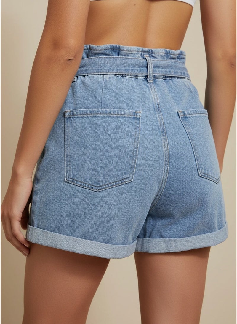 Don't Call Me Jennyfer Jeans Shorts with Matching Belt - Light Blue - Image 2