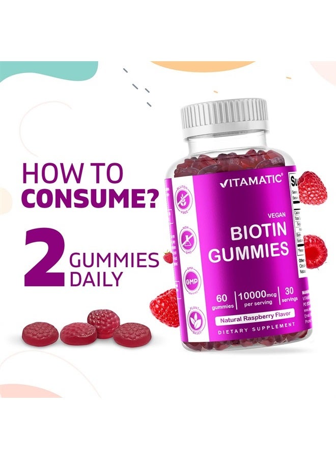 Vitamatic Biotin Gummies 10,000 mcg for Stronger Hair, Skin & Nails - 60 Vegan Gummies - Also Called Vitamin B7 (3 Bottles) - Image 3