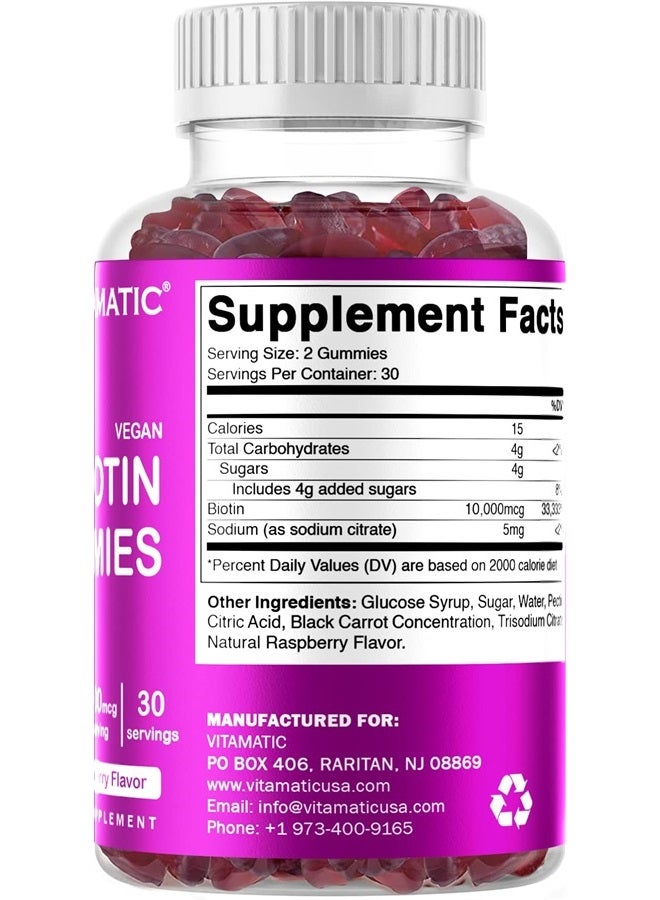 Vitamatic Biotin Gummies 10,000 mcg for Stronger Hair, Skin & Nails - 60 Vegan Gummies - Also Called Vitamin B7 (3 Bottles) - Image 5