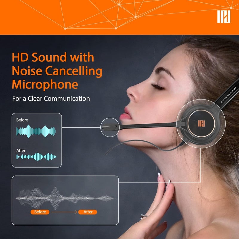 IPD IPH-250 Phone Headset with Noise Cancelling Microhone for Office and Call Center- Comapatible with Polycom VVX, Aastra,Avaya Digital, Nortel,Samsung,Mitel landline Phones. - Image 4