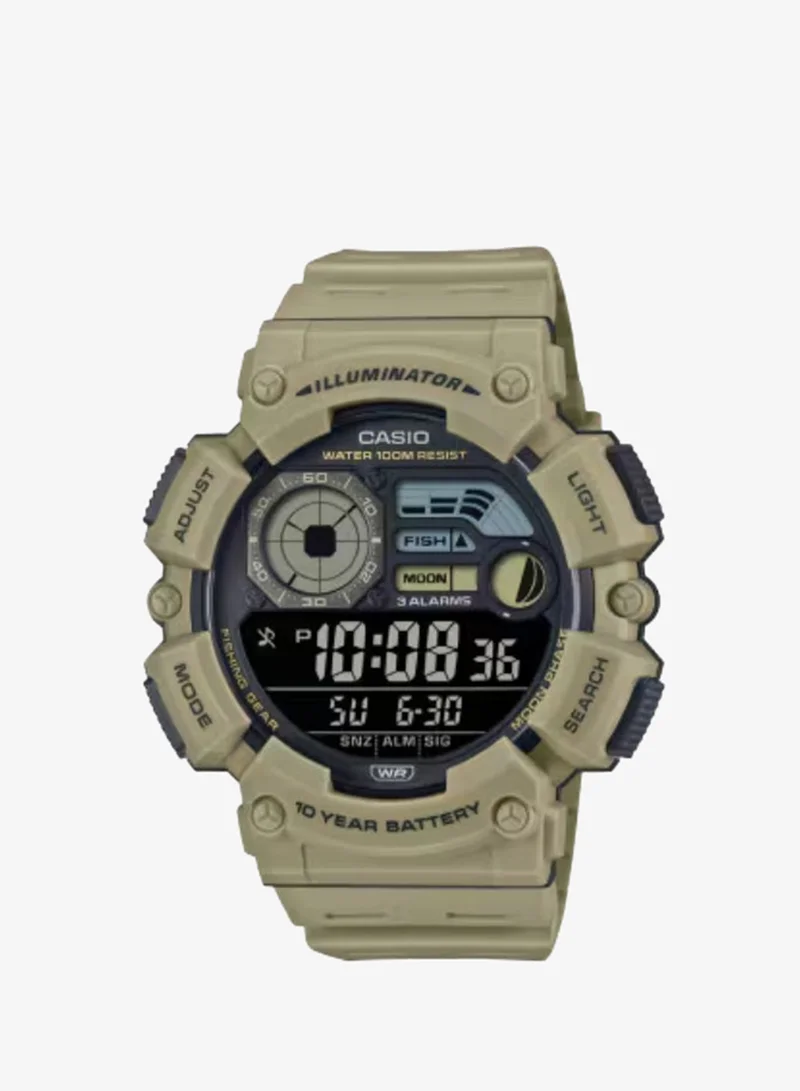 Casio Men's Digital Display Watch With Green Resin Strap - WS-1500H-5BVDF