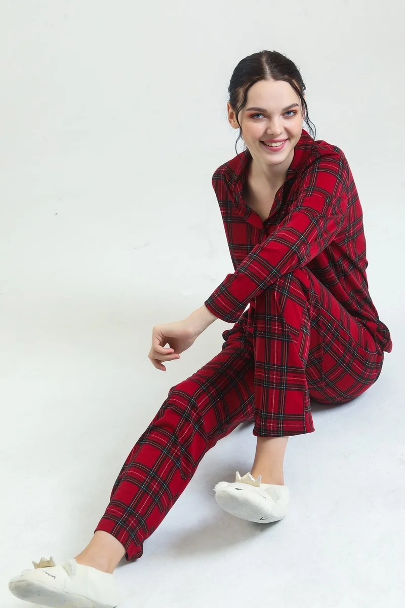 ماجيك فورم 17864 Women's Front Buttoned Pajamas Set- Claret Red