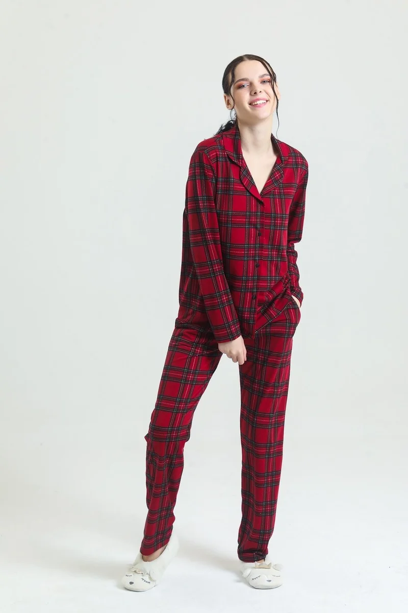 ماجيك فورم 17864 Women's Front Buttoned Pajamas Set- Claret Red