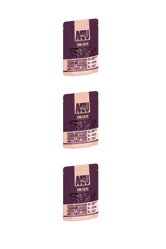 AATU Salmon Chicken & Prawn Wet Cat Food 85g x 3pcs - Image 1