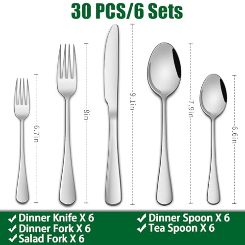 DEHOV 30 Pieces Silverware Set, Premium Stainless Steel Flatware Set Service for 6, Mirror Polished Tableware Cutlery Set for Home Kitchen, Restaurant, Hotel - Image 2