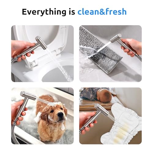 Arofa Hands-Free Handheld Bidet Sprayer for Toilet, Jet Spray Adjustable Water Flow Muslim Shower with Bidet Hose, Stainless Steel Toilet Faucet Kit for Baby Cloth Diaper Cleaning - Image 4