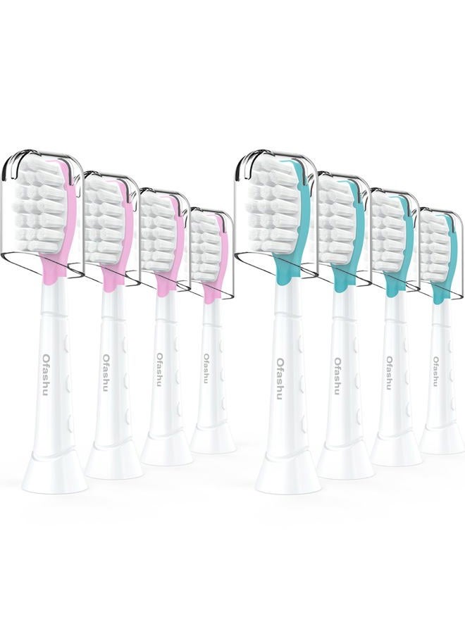 Ofashu Kids Replacement Toothbrush Head for Sonicare: Ofashu Children Sonic Electric Toothbrush Brush Head for Philips 6321 6340 6032/94 6042, 8 Packs for Boys Girls 7+, Pink & Green - Image 1
