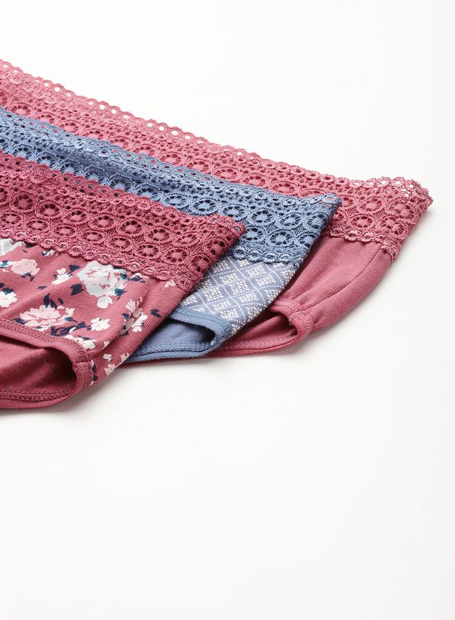 Leading Lady Pack of 3 - Printed Lace Waistband Bikini - Image 5