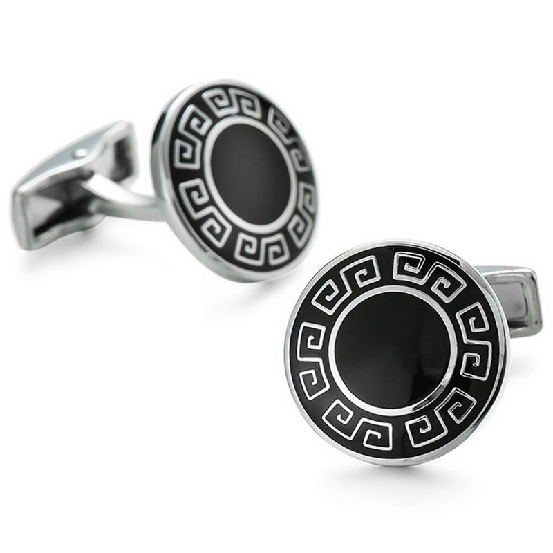 Peora Black Silver Round Designer Cufflinks for Men Boys Wedding Business Gift - Image 3