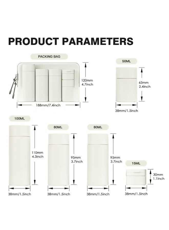 GIFT 5Pack Travel Bottles Set, Silicone Plastic Travel Containers for Toiletries,Leak Proof Travel Bottles, Leak Travel Bottles for TSA Approved, Refillable Travel Size Bottles, Perfect for Travel and Camping (White) - Image 2