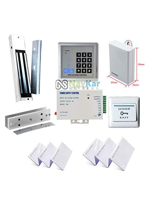NAVKAR SYSTEMS NAVKAR SYSTEMS RFID Access Control System EM Lock 600 Lbs U Bracket for Glass Door 12V Door Bell PVC Exit Switch K80 Supply RFID Thin Cards 10 Nos  - Image 2