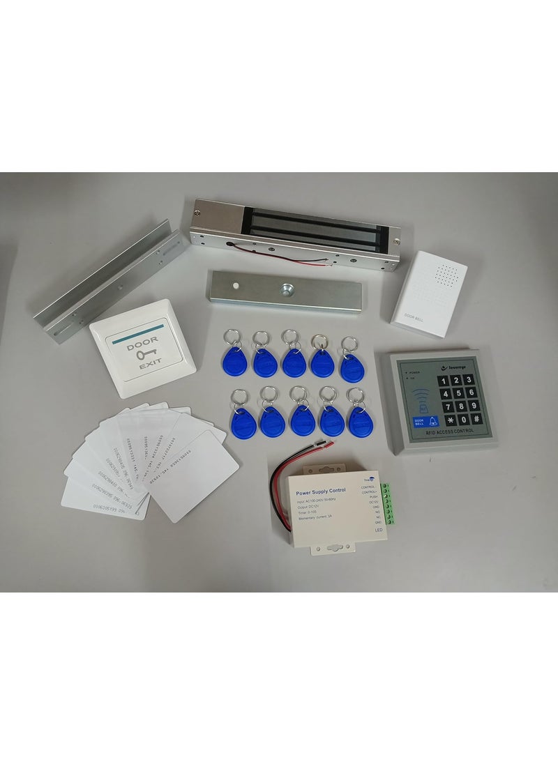 NAVKAR SYSTEMS NAVKAR SYSTEMS RFID Access Control System EM Lock 600 Lbs U Bracket for Glass Door 12V Door Bell PVC Exit Switch K80 Supply RFID Thin Cards 10 Nos  - Image 1