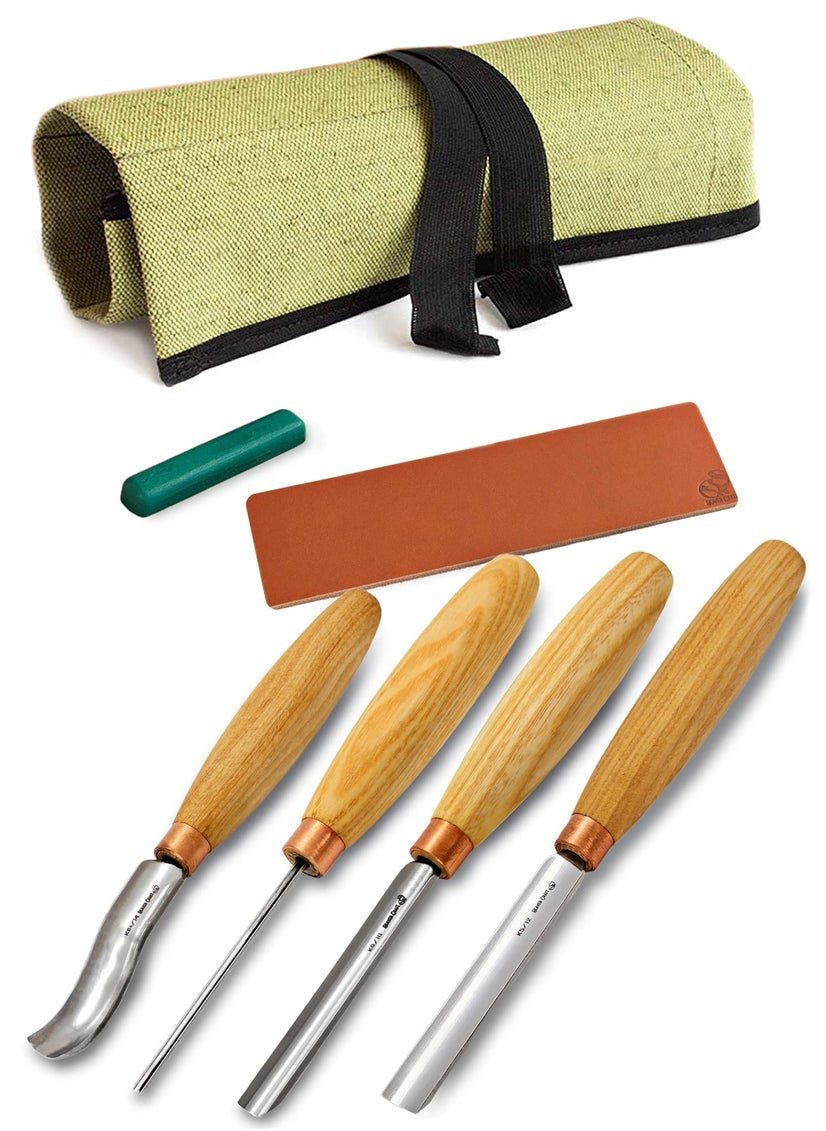 BeaverCraft BeaverCraft Wood Carving Chisel Set SC01 - Gouge Wood Carving Tools Kit in Rolling Pouch with Leather Strop Polishing Compound Kit - Radial Gouges Flat Chisel Bent Gouge (Chisel Set)  - Image 1