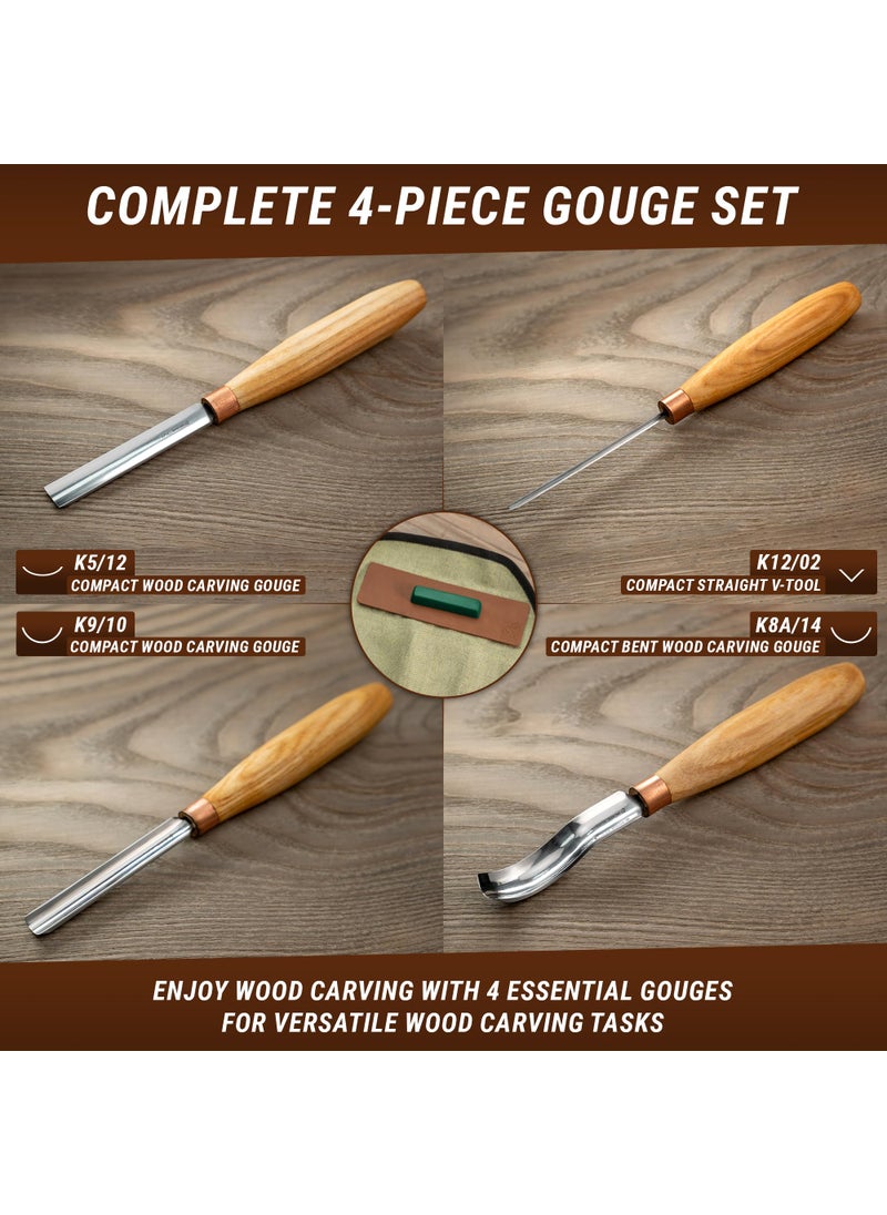 BeaverCraft BeaverCraft Wood Carving Chisel Set SC01 - Gouge Wood Carving Tools Kit in Rolling Pouch with Leather Strop Polishing Compound Kit - Radial Gouges Flat Chisel Bent Gouge (Chisel Set)  - Image 2