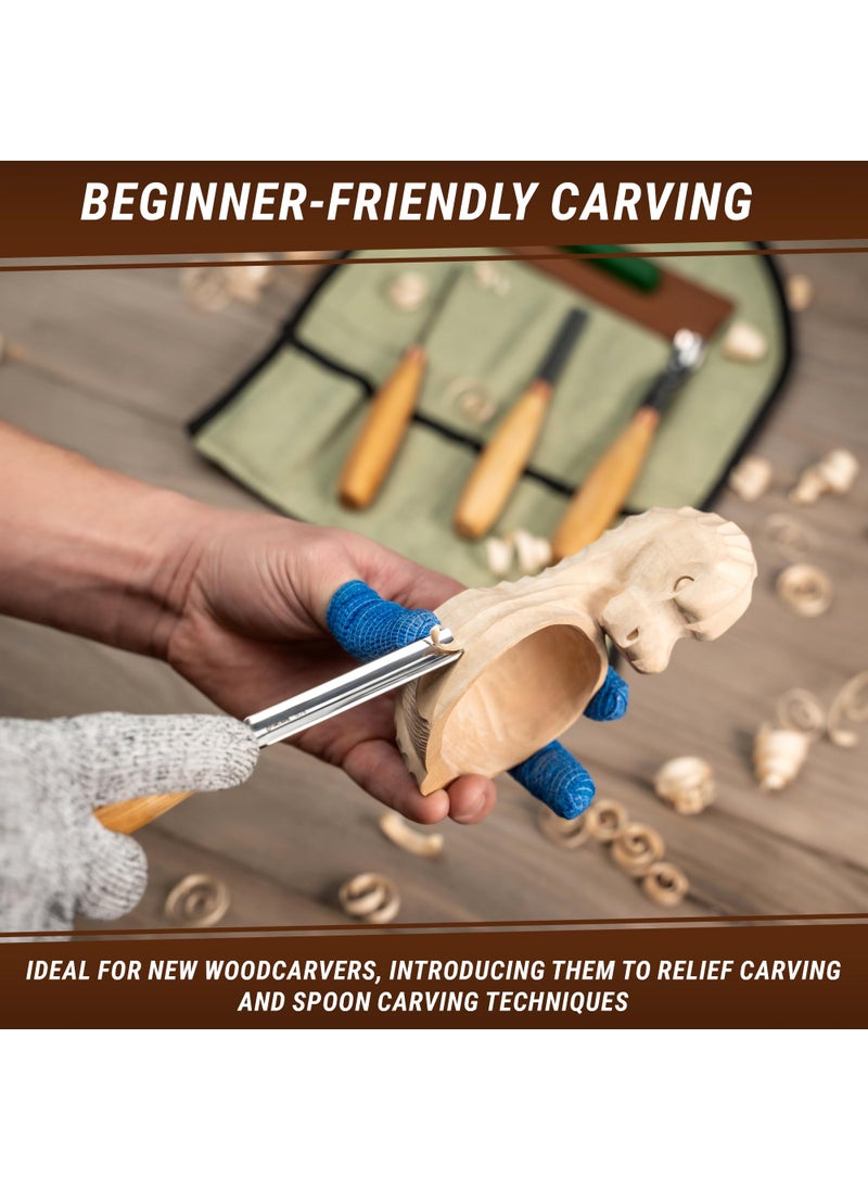 BeaverCraft BeaverCraft Wood Carving Chisel Set SC01 - Gouge Wood Carving Tools Kit in Rolling Pouch with Leather Strop Polishing Compound Kit - Radial Gouges Flat Chisel Bent Gouge (Chisel Set)  - Image 4