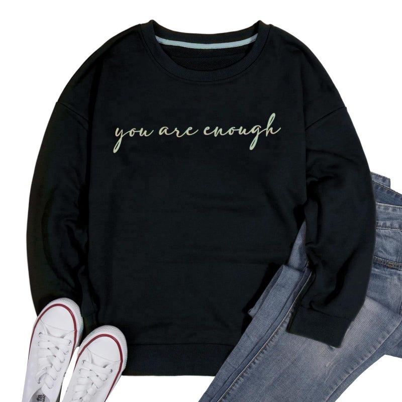 JINTING You Are Enough Sweatshirt for Women Mental Health Dear Person Behind Me Hoodie Shirt Inspirational Pullover Top Black - Image 4