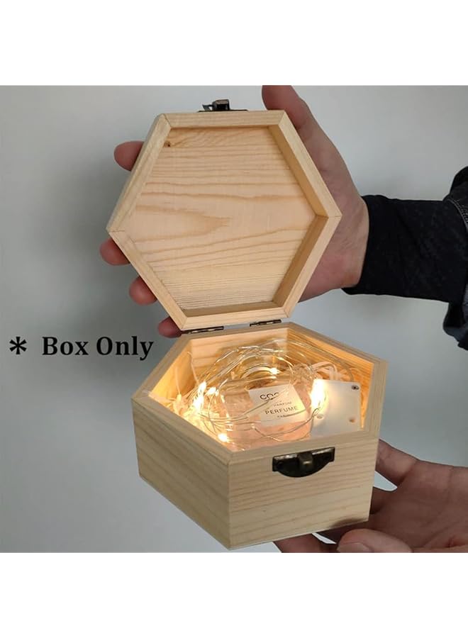 إيروريكس صندوق تخزين خشبي غير مكتمل الشكل سداسي الشكل غير مطلي مع غطاء مفصلي، صندوق مجوهرات خشبي، صندوق تخزين يدوي الصنع، حافظة كنز للمجوهرات الفنية، هدايا تذكارية للتخزين المنزلي - Image 5