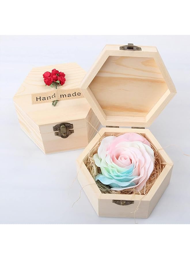 إيروريكس صندوق تخزين خشبي غير مكتمل الشكل سداسي الشكل غير مطلي مع غطاء مفصلي، صندوق مجوهرات خشبي، صندوق تخزين يدوي الصنع، حافظة كنز للمجوهرات الفنية، هدايا تذكارية للتخزين المنزلي - Image 3