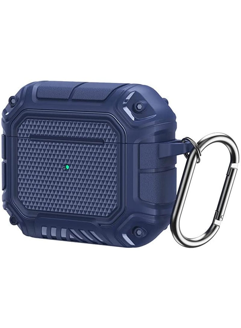 AirPods Pro 2/2022 Case, Military Design TPU Hard Shell, Full-Body Rugged Protective Cover Shockproof, Secure Lock Clip with Keychain for AirPod Pro 2/2022[Front LED Visible] (Blue) - Image 3