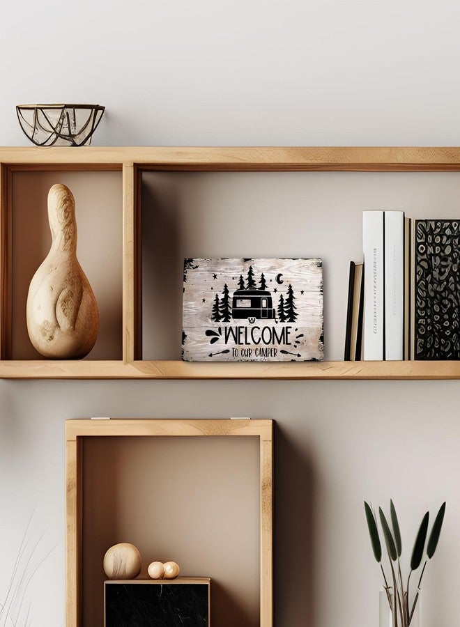 PHAMTE Welcome to Our Camper Farmhouse Printed Wood Plaque Sign Wall Hanging,Rustic Hanging Wall Signs for Travel Trailer Campsite Decor, Funny RV Camping Signs, Campers Camping Lovers Gifts 12 x 6 Inches - Image 3