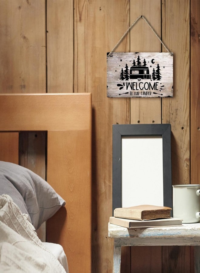 PHAMTE Welcome to Our Camper Farmhouse Printed Wood Plaque Sign Wall Hanging,Rustic Hanging Wall Signs for Travel Trailer Campsite Decor, Funny RV Camping Signs, Campers Camping Lovers Gifts 12 x 6 Inches - Image 2