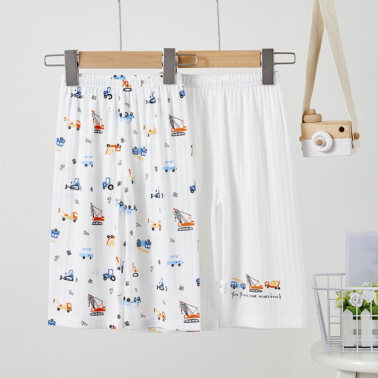 Children'S Cropped Pants 5-Point Pants For Boys And Girls, Cold-Feeling Cotton Thin Loose Mid-Shorts Home Bottoming Pajamas 2-Pack - Image 1