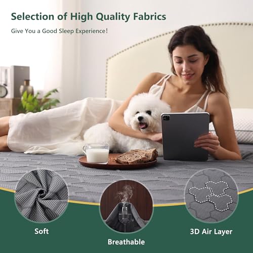 FELTYBED Queen Size Waterproof Mattress Protector, 40% Rayon Derived from Bamboo Grey Mattress Pad Cover, 3D Air Fabric Breathable Mattress Pad Fitted with Deep Pocket 6"- 15" Machine Washable - Image 4