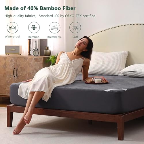 FELTYBED Queen Size Waterproof Mattress Protector, 40% Rayon Derived from Bamboo Grey Mattress Pad Cover, 3D Air Fabric Breathable Mattress Pad Fitted with Deep Pocket 6"- 15" Machine Washable - Image 3