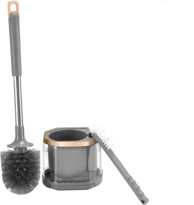 SILICONE TOILET BRUSH AND HOLDER SET WITH A EXTRA CREVICE CLEANING BRUSH DEEP CLEANING TOILET BOWL BRUSH FOR BATHROOM TOILET BRUSHES FOR BATHROOM WALL MOUNTED WATER DROP GREY
