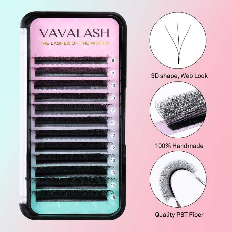 VAVALASH W-shaped Eyelash Extension 3D Premade Fans 0.07 D Curl Volume Lash Extensions Easy Fanning Lashes Matte Black Volume Premade W Lashes(W Shaped-3D-0.07-D-8-15mmï¼‰ - Image 2