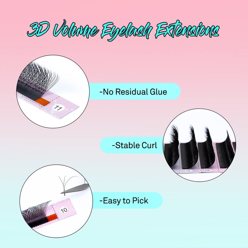 VAVALASH W-shaped Eyelash Extension 3D Premade Fans 0.07 D Curl Volume Lash Extensions Easy Fanning Lashes Matte Black Volume Premade W Lashes(W Shaped-3D-0.07-D-8-15mmï¼‰ - Image 3