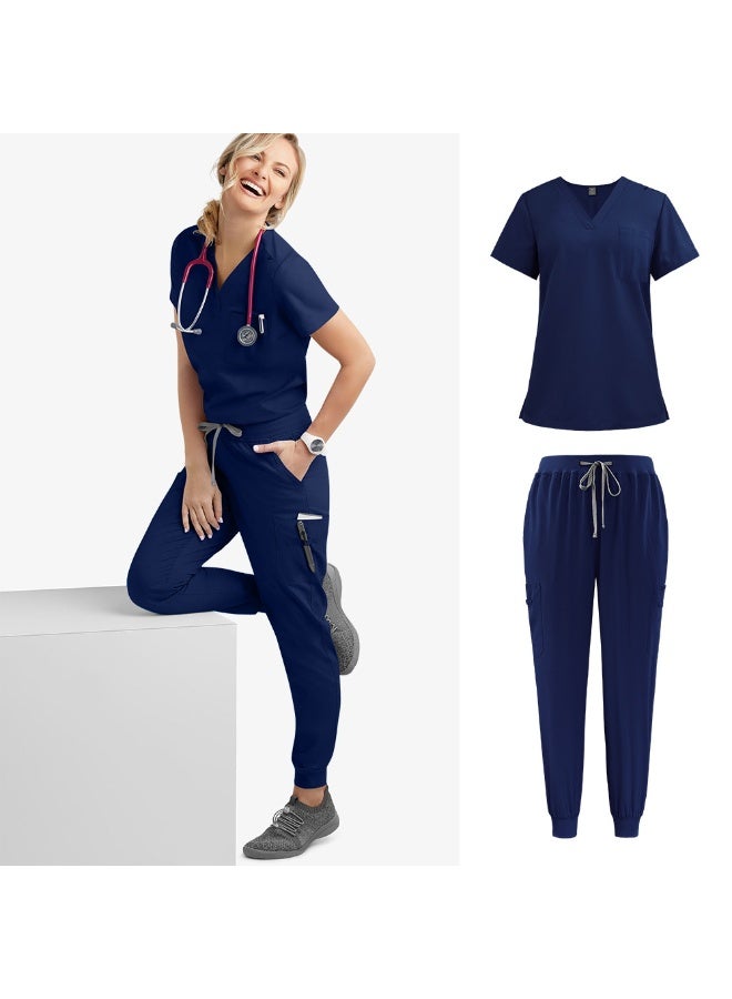 NIBEMINENT Multicolour Jogger Suits Doctor Nursing Uniforms Short Sleeve V-neck Tops Pocket Pants Nurse Scrubs Set Medical Clinical Clothes - Image 1