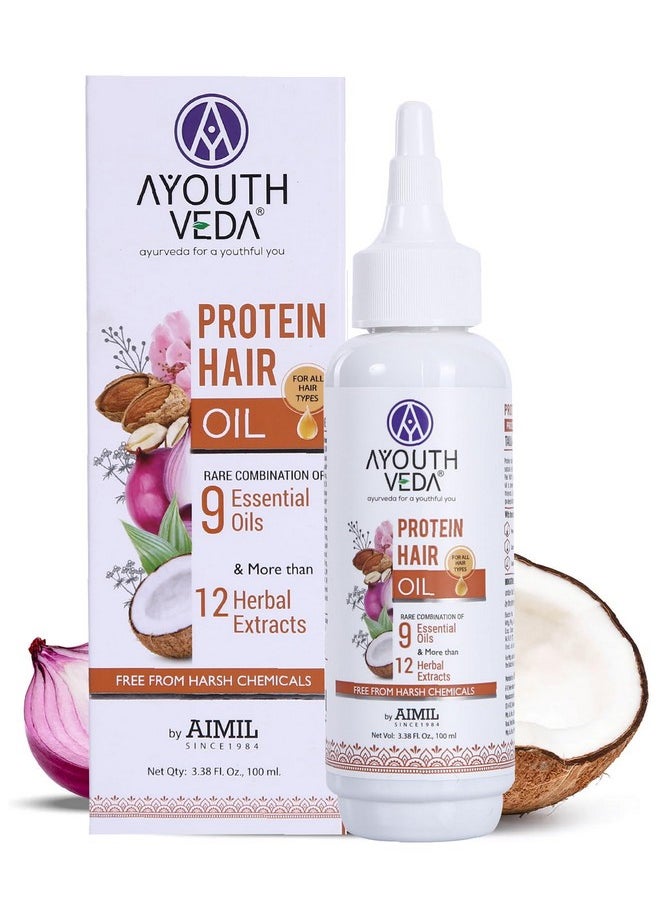 AYOUTHVEDA - Protein Hair Oil For Healthy Hair | Blend Of Essential Oil & 12 Herbal Extracts | Strengthen The Roots & Makes Hair Shiny | A Non Sticky Formula For Dandruff Control (Pack Of 1-100Ml) - Image 1
