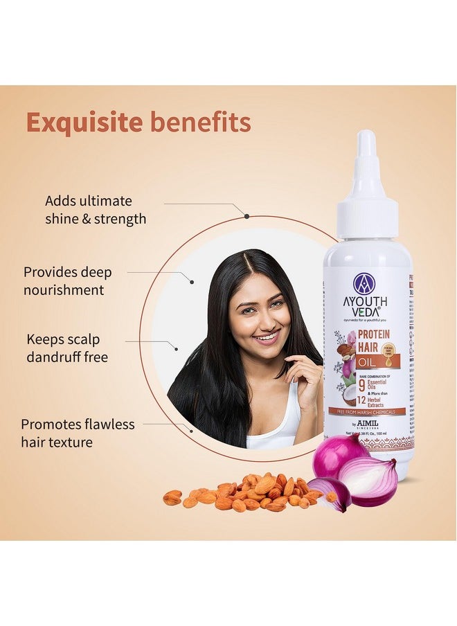 AYOUTHVEDA - Protein Hair Oil For Healthy Hair | Blend Of Essential Oil & 12 Herbal Extracts | Strengthen The Roots & Makes Hair Shiny | A Non Sticky Formula For Dandruff Control (Pack Of 1-100Ml) - Image 1