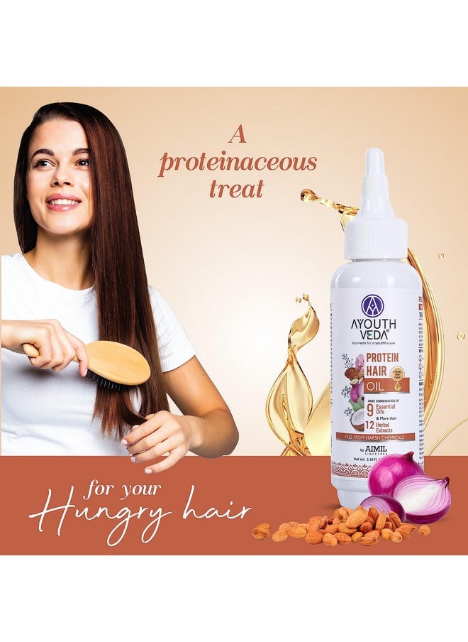 AYOUTHVEDA - Protein Hair Oil For Healthy Hair | Blend Of Essential Oil & 12 Herbal Extracts | Strengthen The Roots & Makes Hair Shiny | A Non Sticky Formula For Dandruff Control (Pack Of 1-100Ml) - Image 1