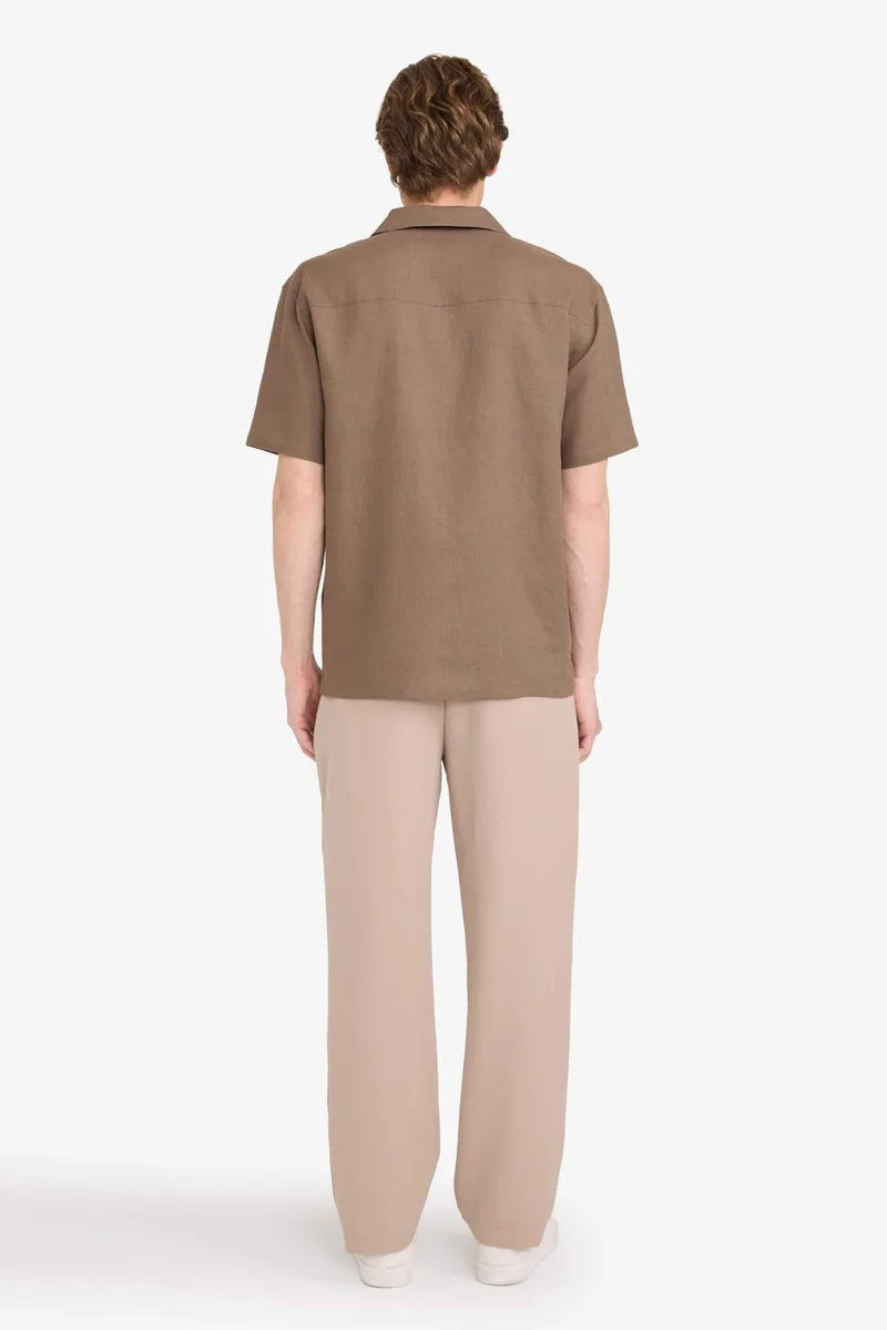 Defacto  Polo Collar Linen Blend Short Sleeve Shirt for Men | Best Price UAE