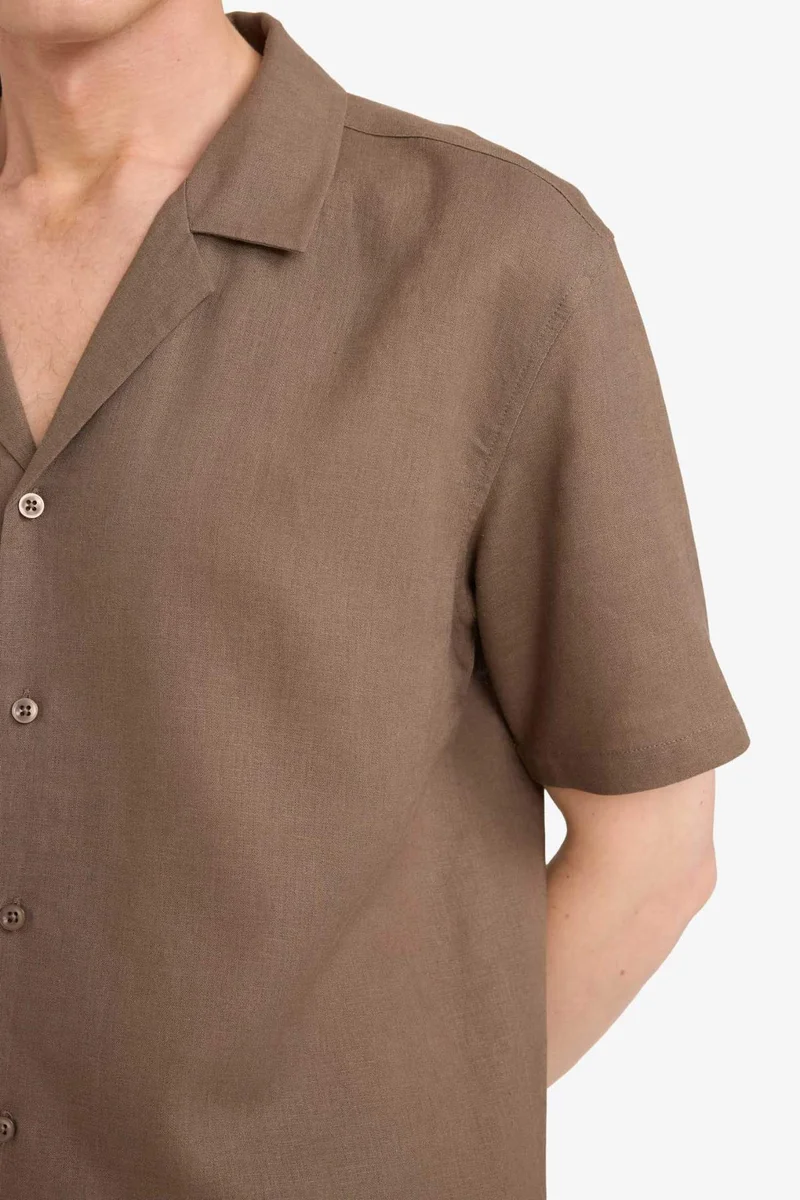 Defacto  Polo Collar Linen Blend Short Sleeve Shirt for Men | Best Price UAE