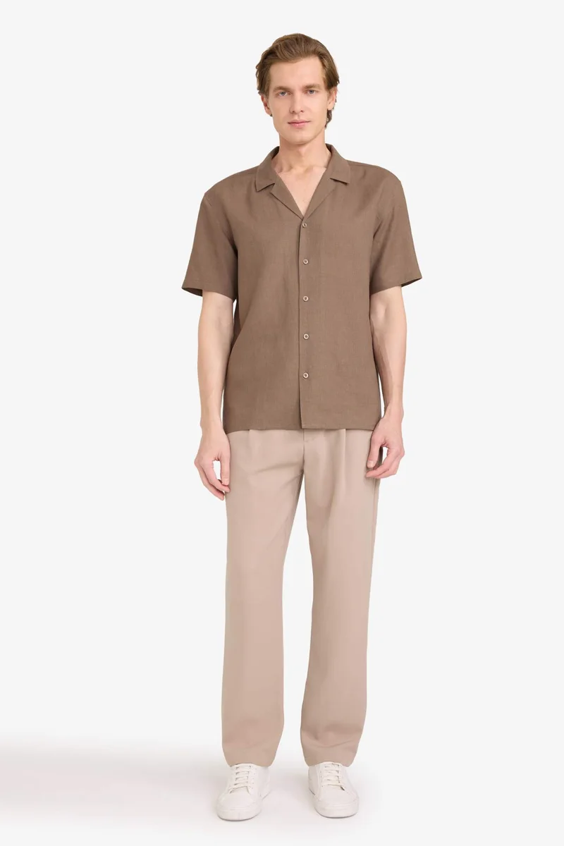 ديفاكتو Polo Collar Linen Blend Short Sleeve Shirt