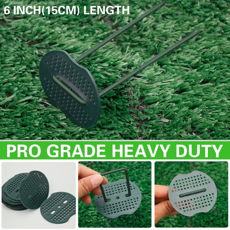 Bakulyor 100pcs Green Artificial Turf Stakes Staples + 100pcs Buffer Washer, 6 Inch 11 Gauge Landscape Staples, Galvanized Lawn Spikes, Heavy Duty Yard Ground Pin for Grass Weed Barrier Sod Fabric - Image 5