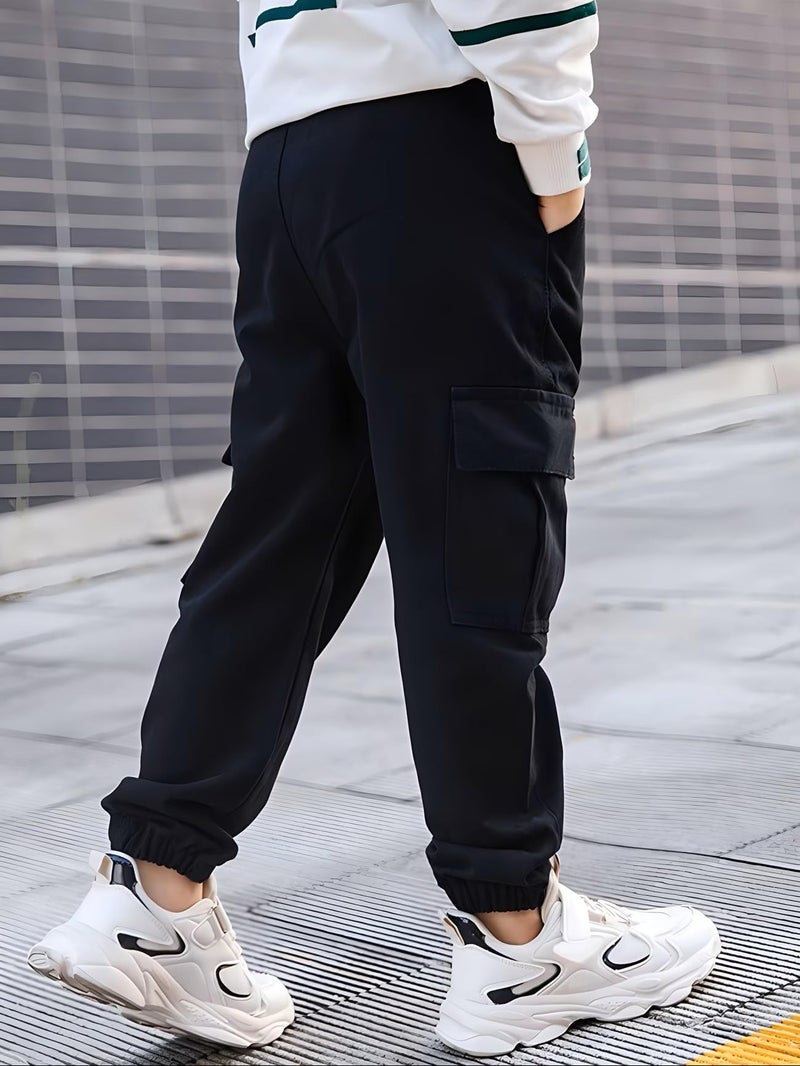 ADBUCKS Boys' Cotton Cargo Joggers – Soft, Casual Pants with Pockets II Boy's Relaxed Cargo Joggers Pants for Boy (in, Age, 9 Years, 10 Years, Black) - Image 3