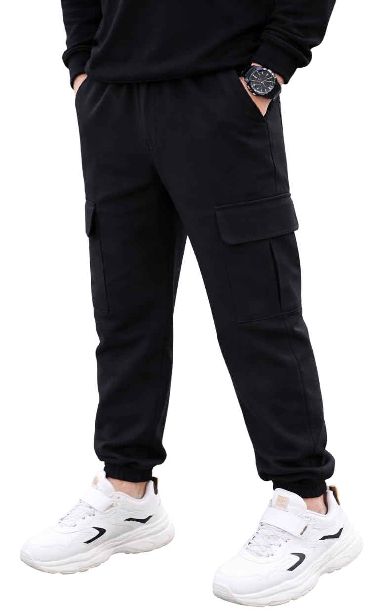 ADBUCKS Boys' Cotton Cargo Joggers – Soft, Casual Pants with Pockets II Boy's Relaxed Cargo Joggers Pants for Boy (in, Age, 9 Years, 10 Years, Black) - Image 1